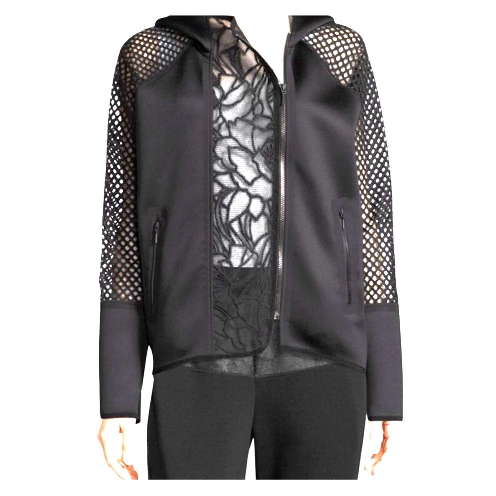 Elie Tahari Margie Scuba & Mesh Jacket Black